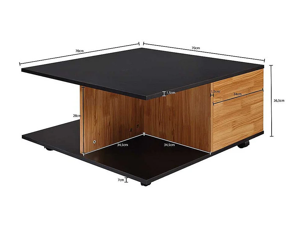 Rollbarer Wohnzimmer Tisch in Anthrazit und Eiche Optik 70 cm breit