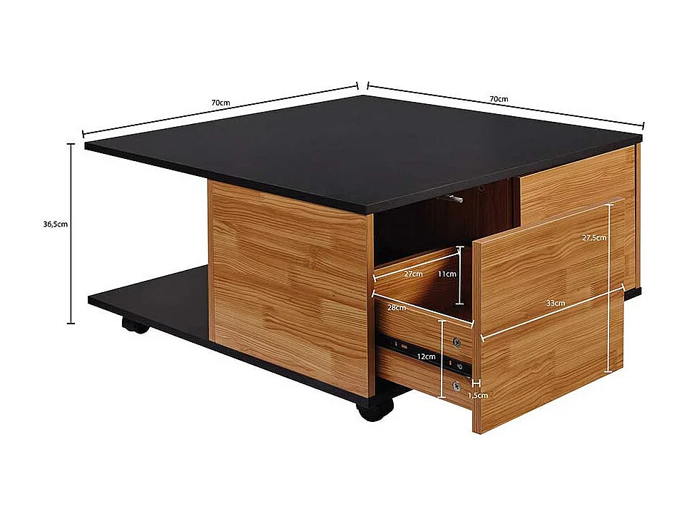 Rollbarer Wohnzimmer Tisch in Anthrazit und Eiche Optik 70 cm breit