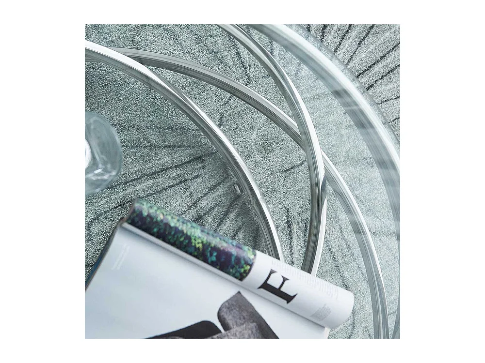 Designcouchtisch silbern aus Sicherheitsglas Metall Ringgestell