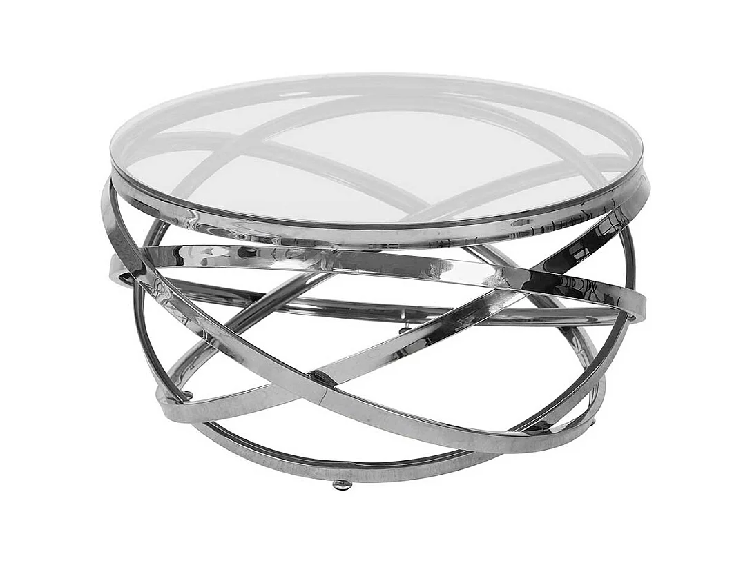 Designcouchtisch silbern aus Sicherheitsglas Metall Ringgestell
