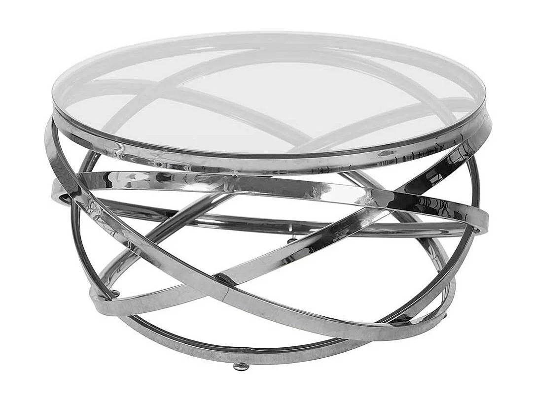Designcouchtisch silbern aus Sicherheitsglas Metall Ringgestell