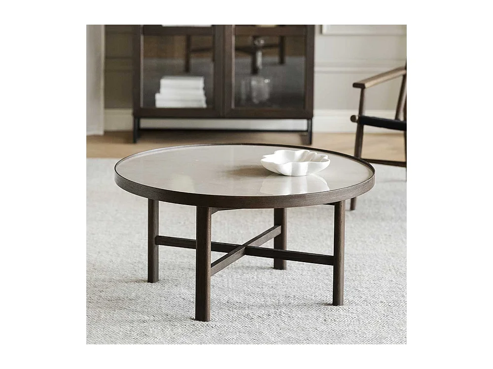 Couchtisch mit Keramikplatte in Beige Eiche dunkelbraun