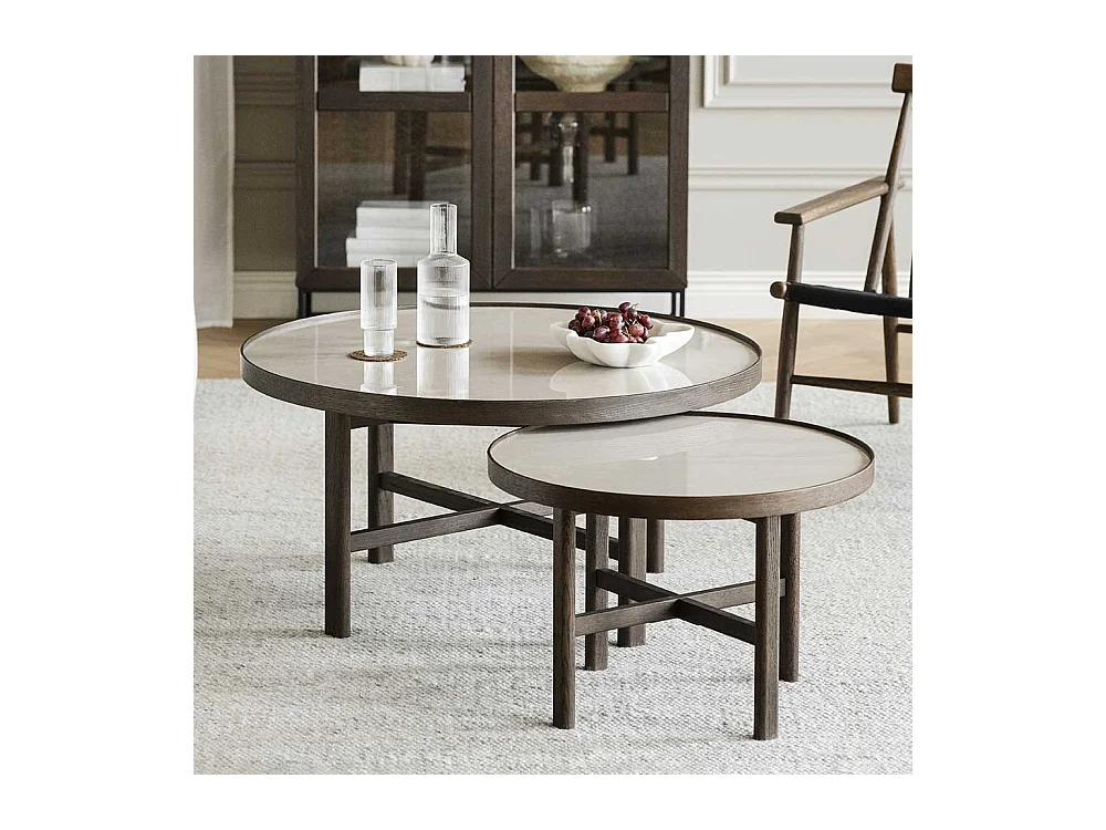 Couchtisch mit Keramikplatte in Beige Eiche dunkelbraun