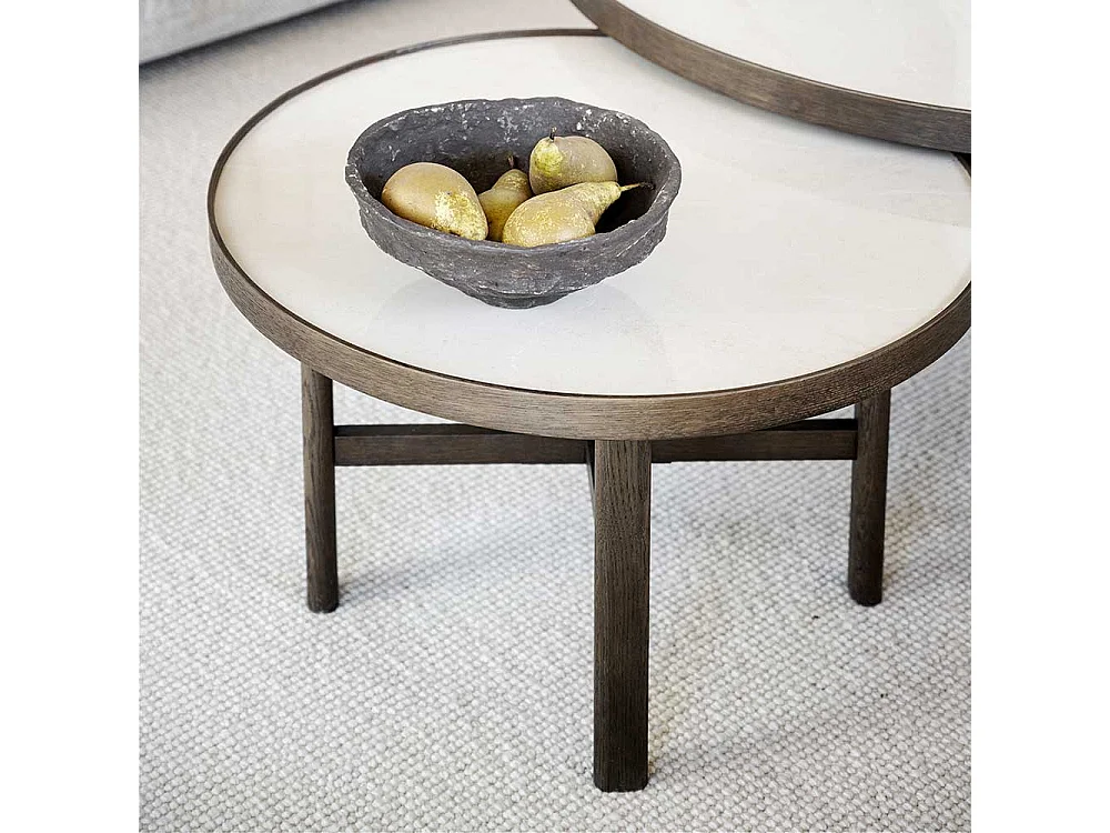 Couchtisch mit Keramikplatte in Beige Eiche dunkelbraun