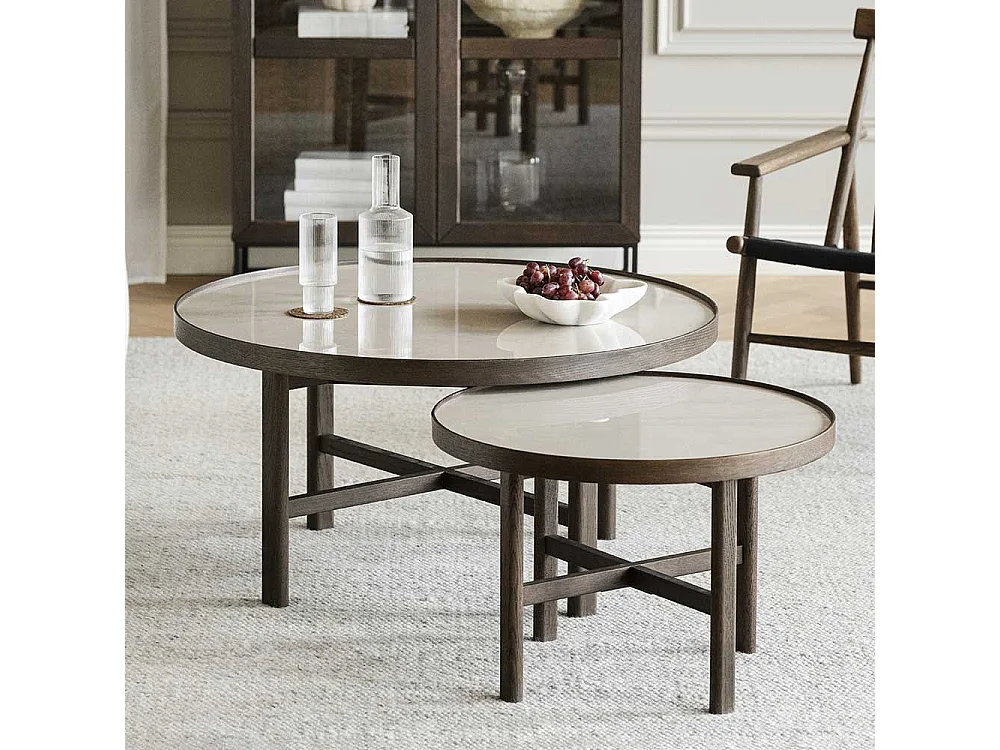 Couchtisch mit Keramikplatte in Beige Eiche dunkelbraun