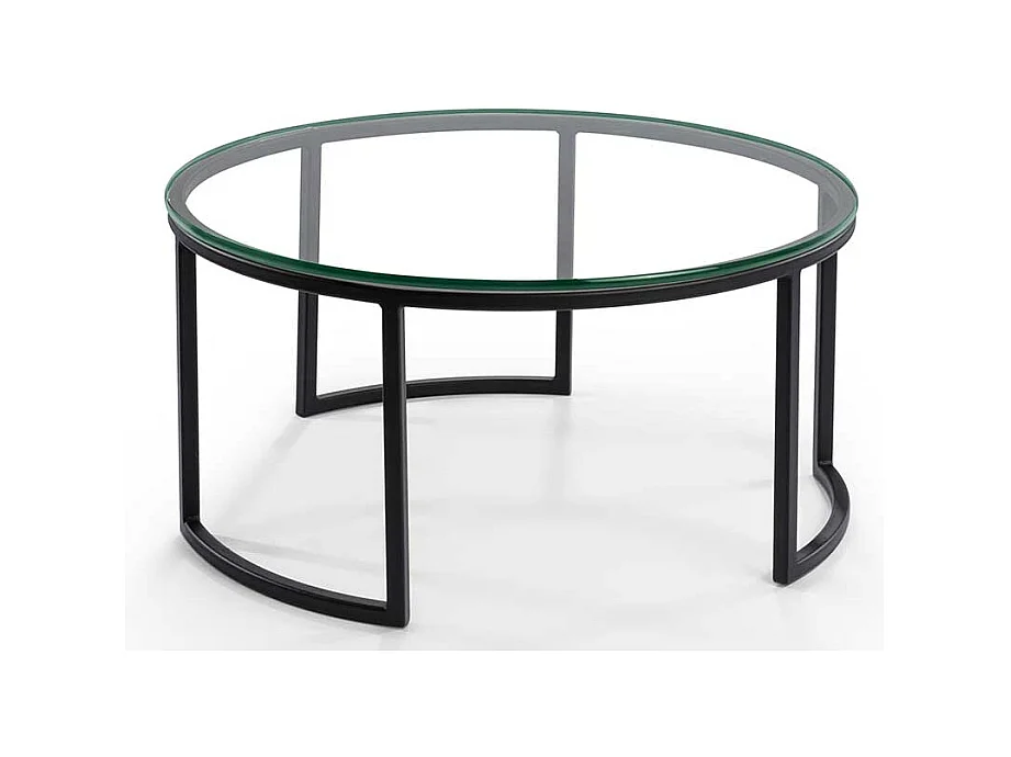 Couchtisch mit runder Klarglasplatte Bügelgestell