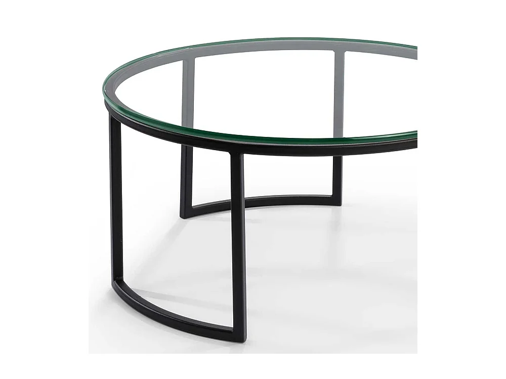 Couchtisch mit runder Klarglasplatte Bügelgestell