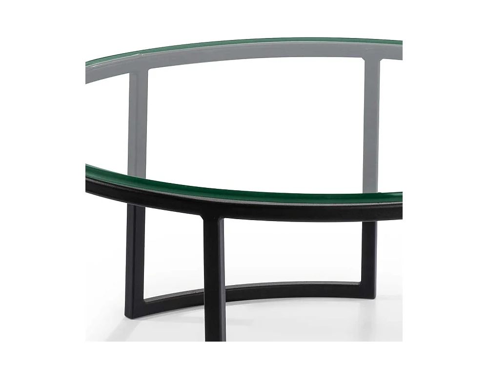 Couchtisch mit runder Klarglasplatte Bügelgestell