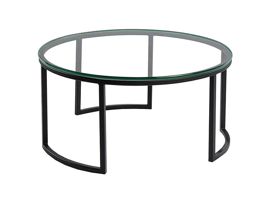 Couchtisch mit runder Klarglasplatte Bügelgestell