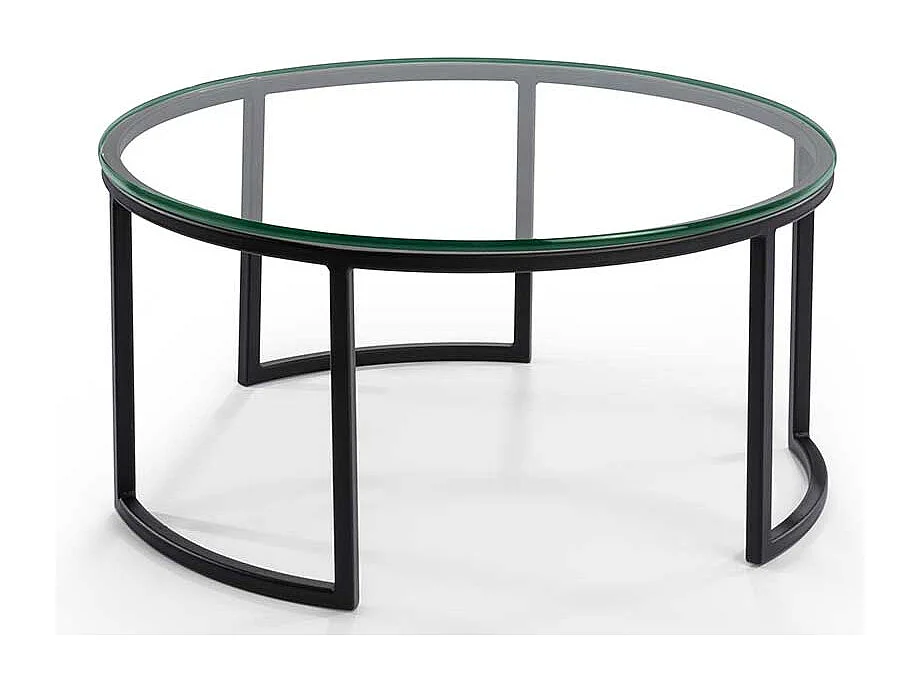 Couchtisch mit runder Klarglasplatte Bügelgestell