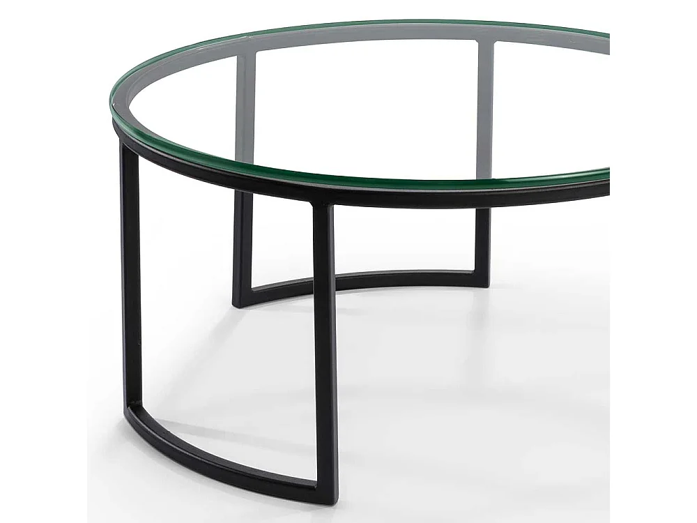 Couchtisch mit runder Klarglasplatte Bügelgestell