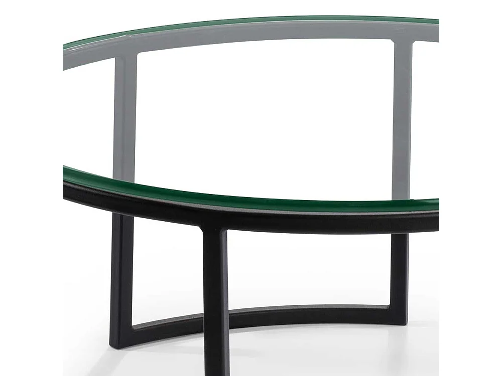 Couchtisch mit runder Klarglasplatte Bügelgestell