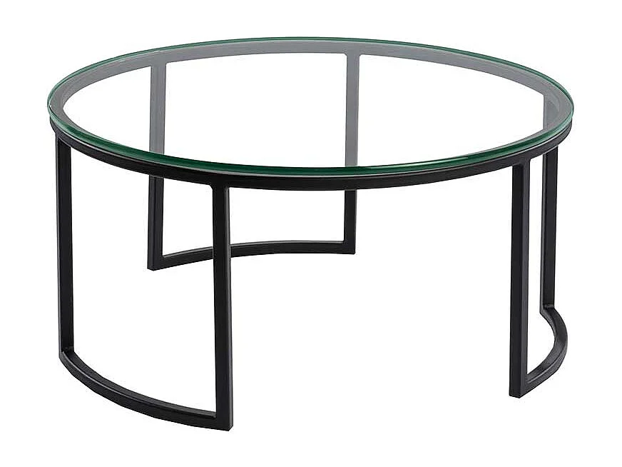 Couchtisch mit runder Klarglasplatte Bügelgestell