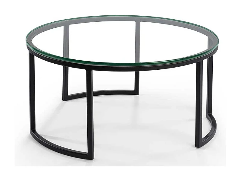Couchtisch mit runder Klarglasplatte Bügelgestell