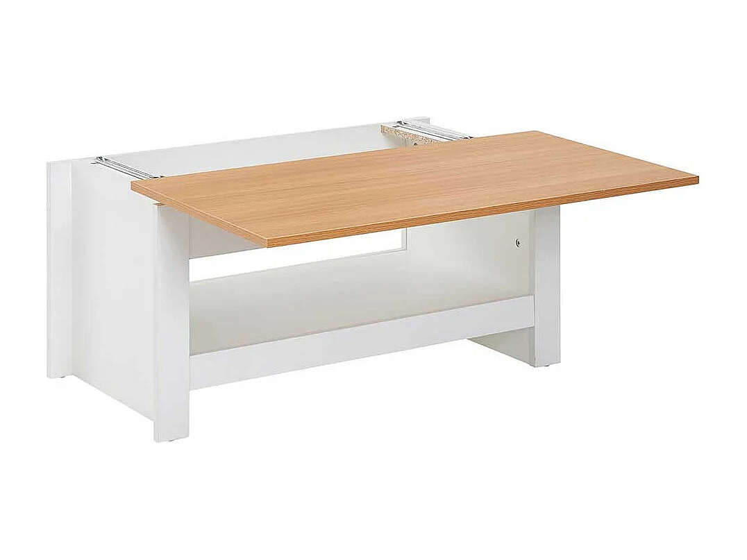 Wohnzimmer Tisch Landhaus mit Staufach Weiß und Eichefarben