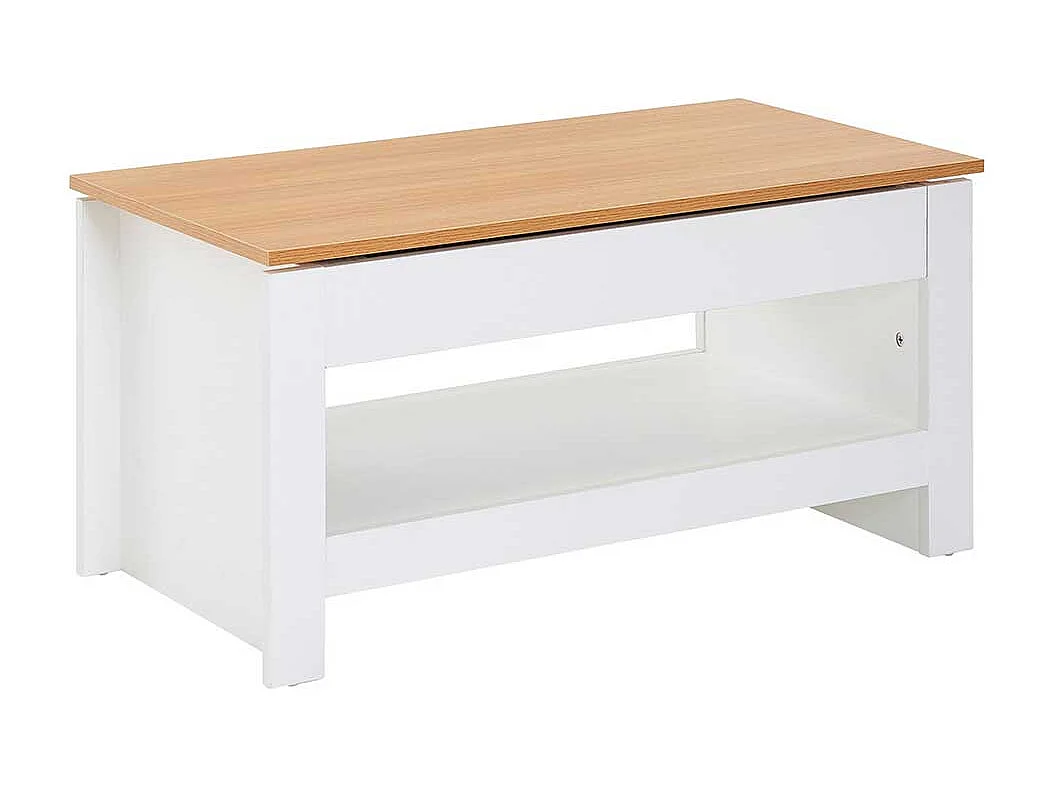 Wohnzimmer Tisch Landhaus mit Staufach Weiß und Eichefarben