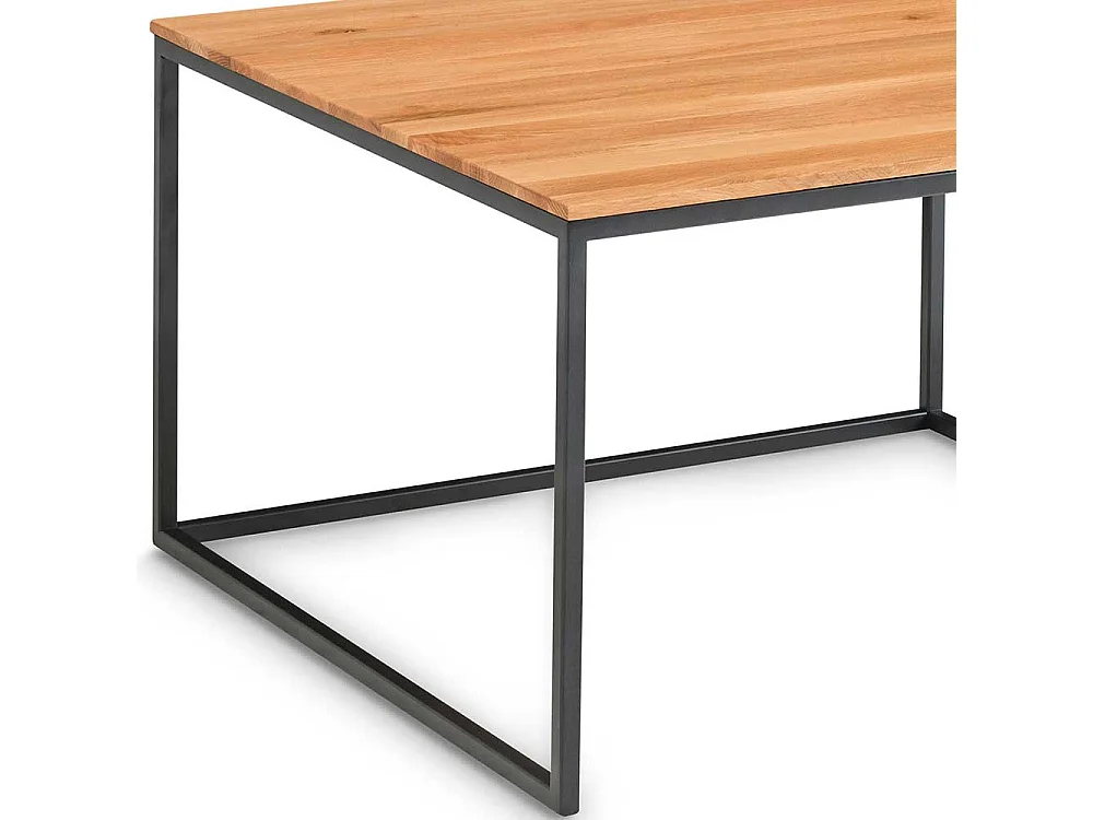 Sofatisch aus Asteiche Massivholz und Metall 70 cm breit