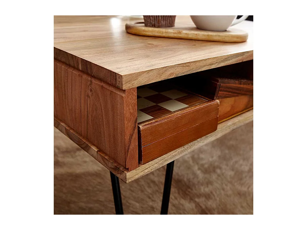 Couchtisch mit Hairpin Gestell aus Akazie Massivholz Metall