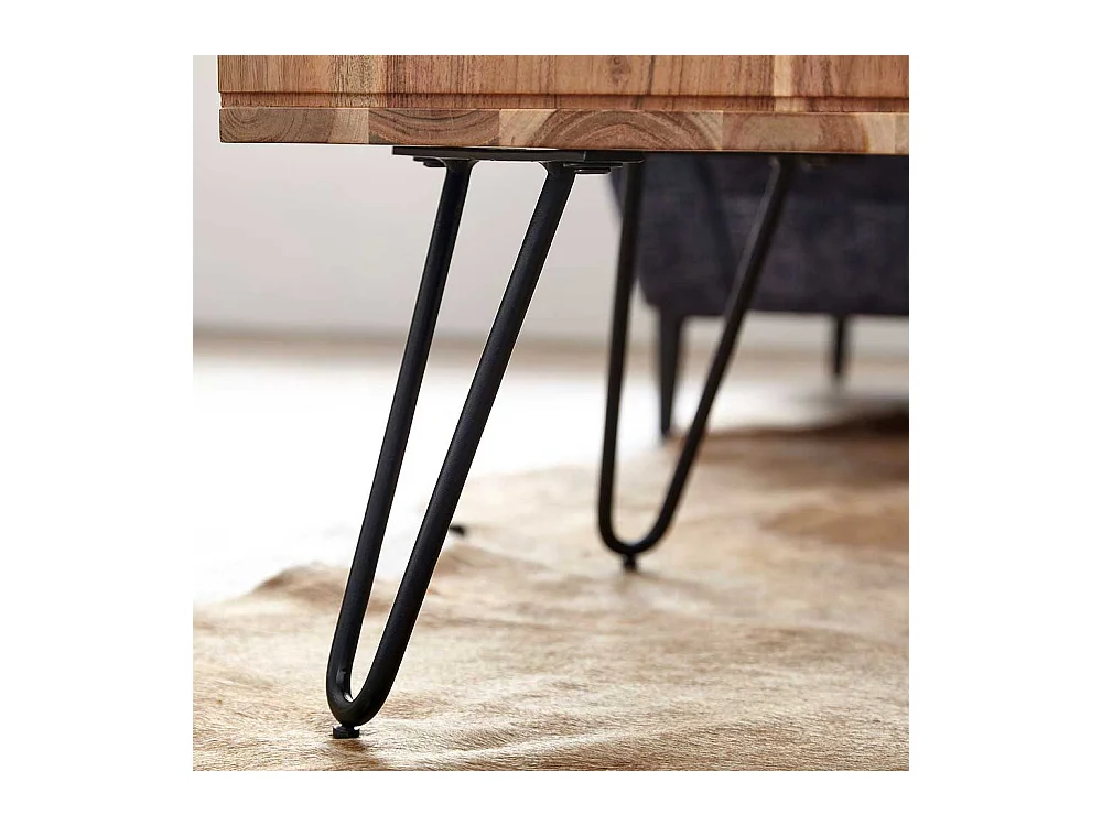Couchtisch mit Hairpin Gestell aus Akazie Massivholz Metall