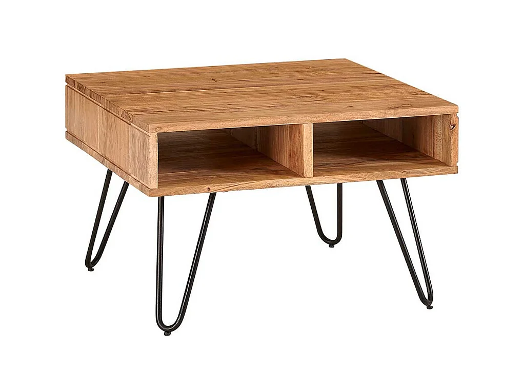 Couchtisch mit Hairpin Gestell aus Akazie Massivholz Metall