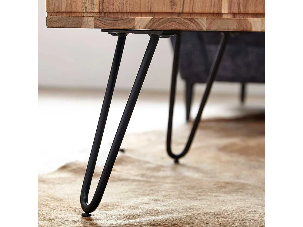 Couchtisch mit Hairpin Gestell aus Akazie Massivholz Metall
