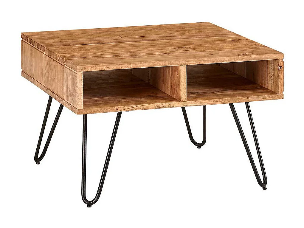 Couchtisch mit Hairpin Gestell aus Akazie Massivholz Metall