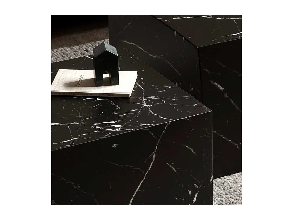 Wohnzimmertisch Set in Schwarz Marmor Optik Block-Form (zweiteilig)