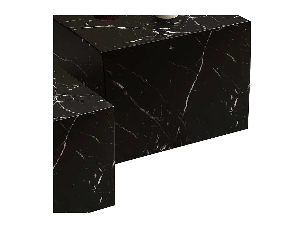 Wohnzimmertisch Set in Schwarz Marmor Optik Block-Form (zweiteilig)