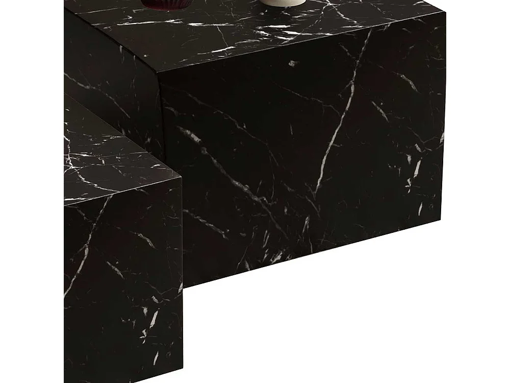 Wohnzimmertisch Set in Schwarz Marmor Optik Block-Form (zweiteilig)