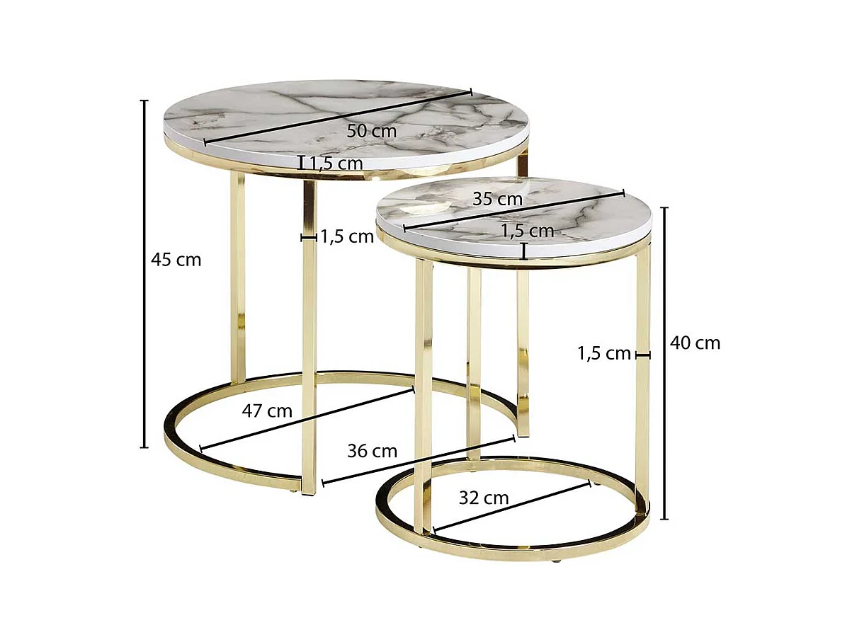Couchtische Marmor Optik mit Ringgestell Goldfarben (zweiteilig)