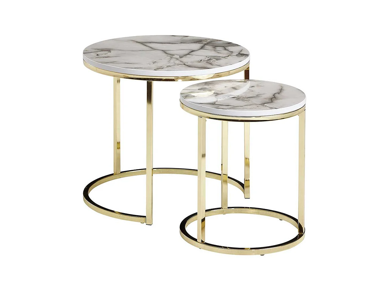 Couchtische Marmor Optik mit Ringgestell Goldfarben (zweiteilig)