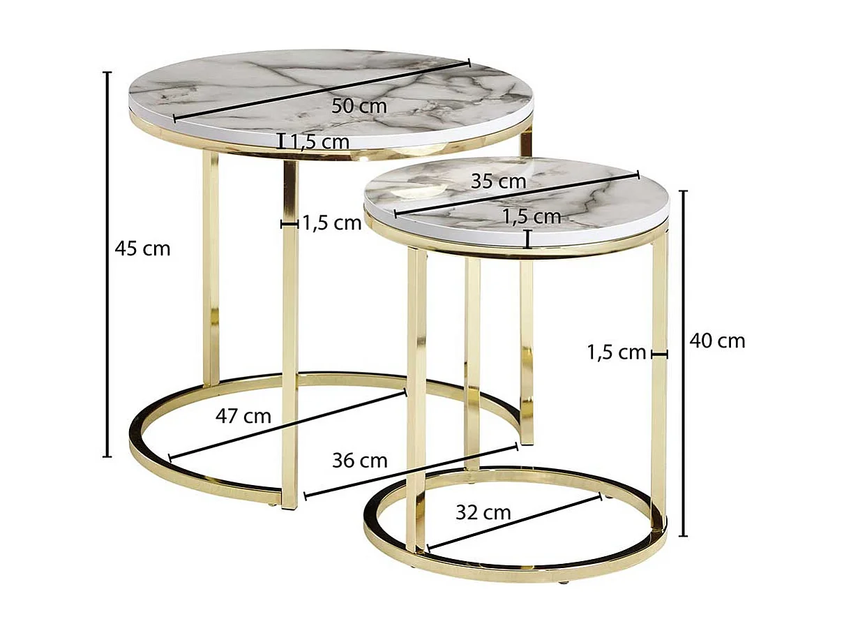 Couchtische Marmor Optik mit Ringgestell Goldfarben (zweiteilig)