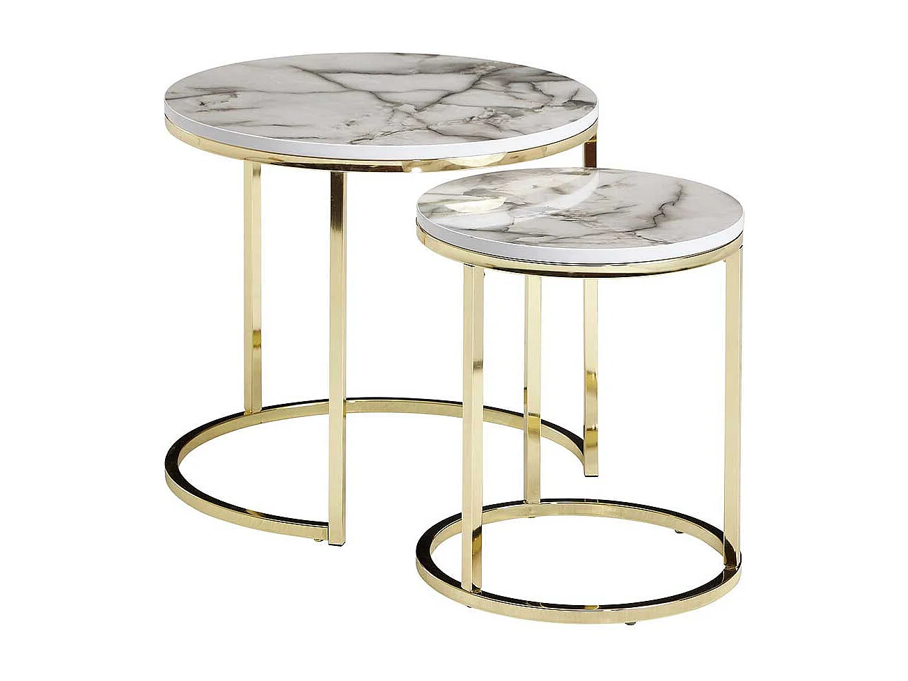 Couchtische Marmor Optik mit Ringgestell Goldfarben (zweiteilig)