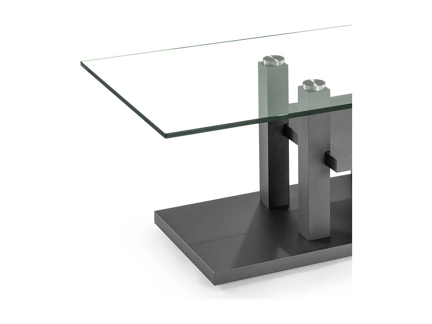 Glas Couchtisch in Anthrazit Rollen