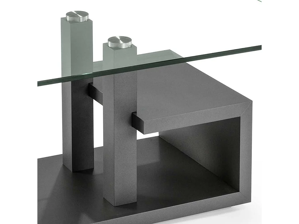 Glas Couchtisch in Anthrazit Rollen