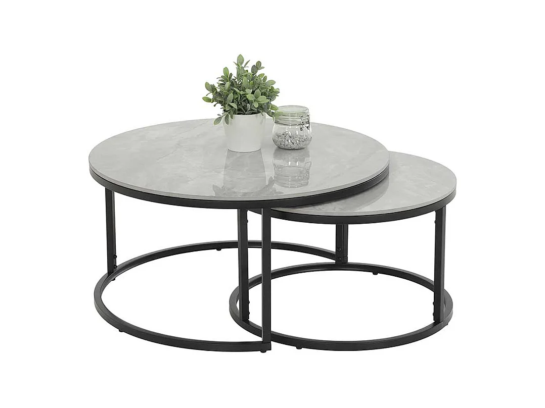 Couchtisch aus Metall und Sinterstein rund (zweiteilig)