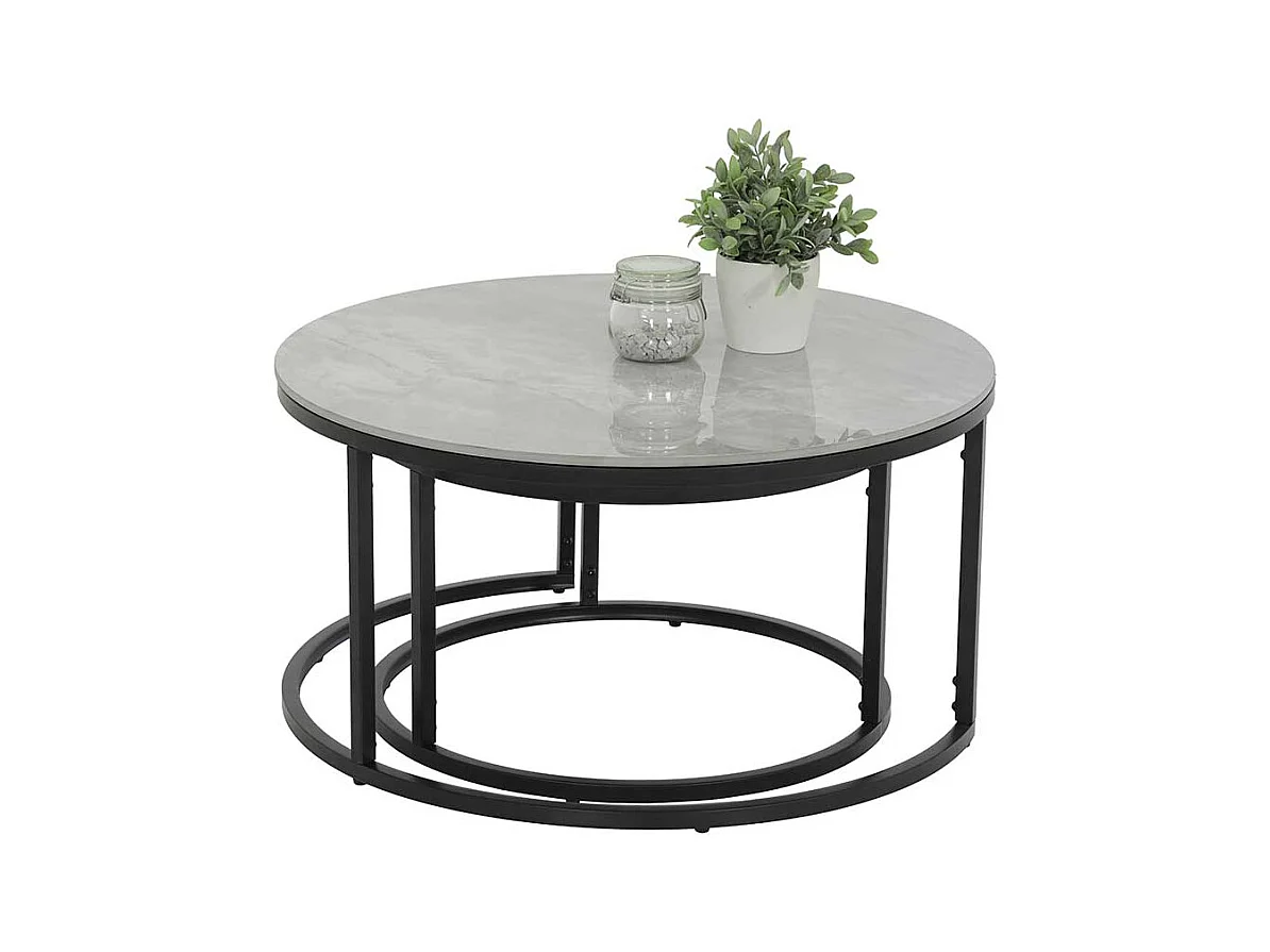 Couchtisch aus Metall und Sinterstein rund (zweiteilig)