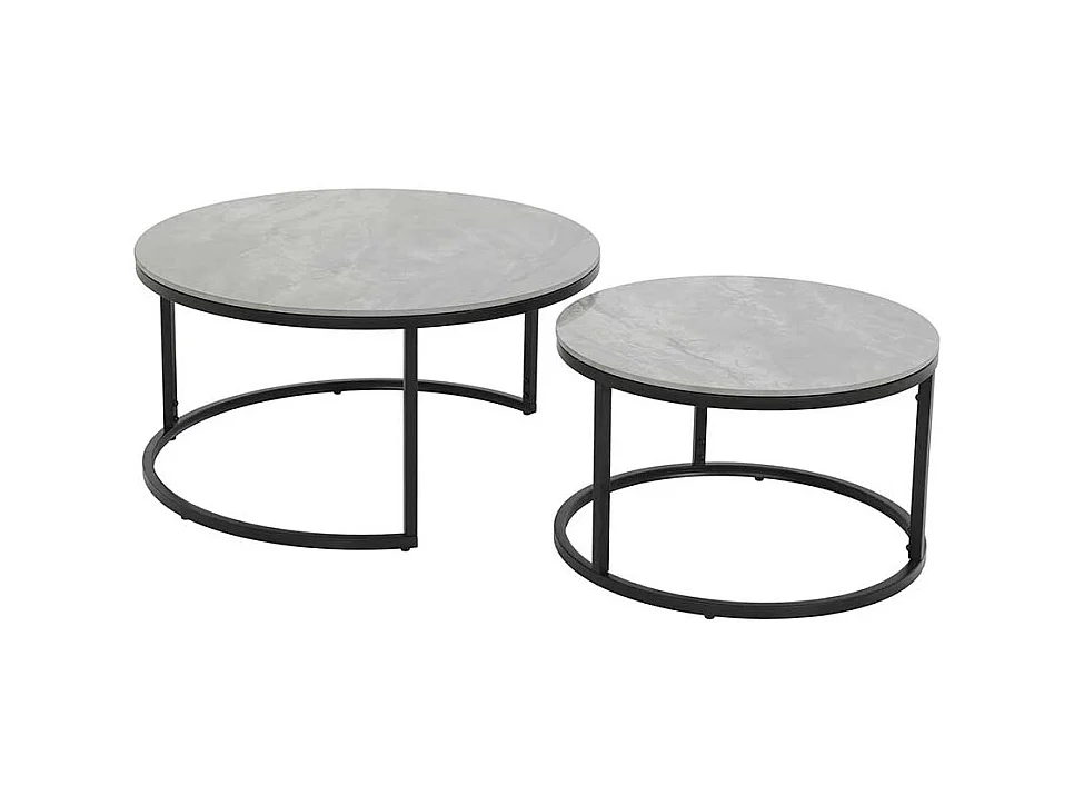 Couchtisch aus Metall und Sinterstein rund (zweiteilig)