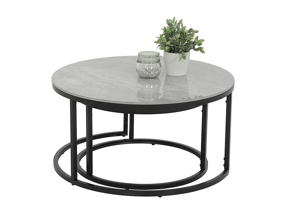 Couchtisch aus Metall und Sinterstein rund (zweiteilig)