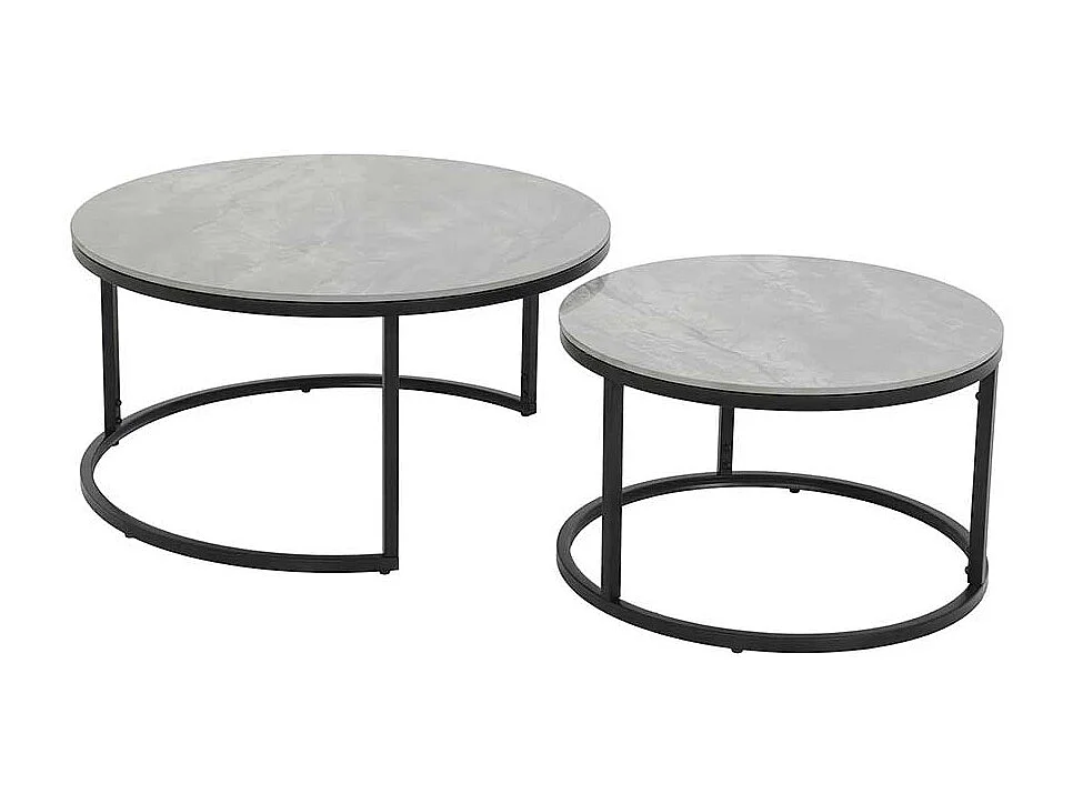 Couchtisch aus Metall und Sinterstein rund (zweiteilig)