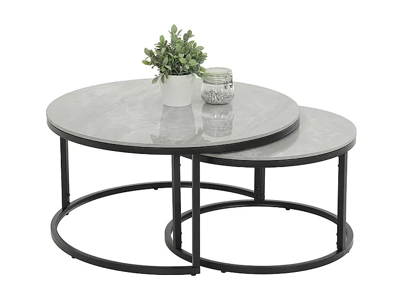 Couchtisch aus Metall und Sinterstein rund (zweiteilig)