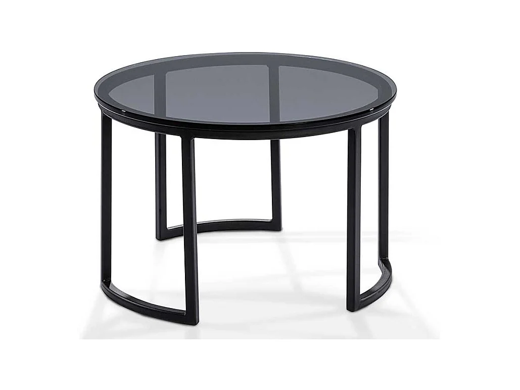 Wohnzimmer Tisch mit runder Rauchglasplatte 80 cm breit
