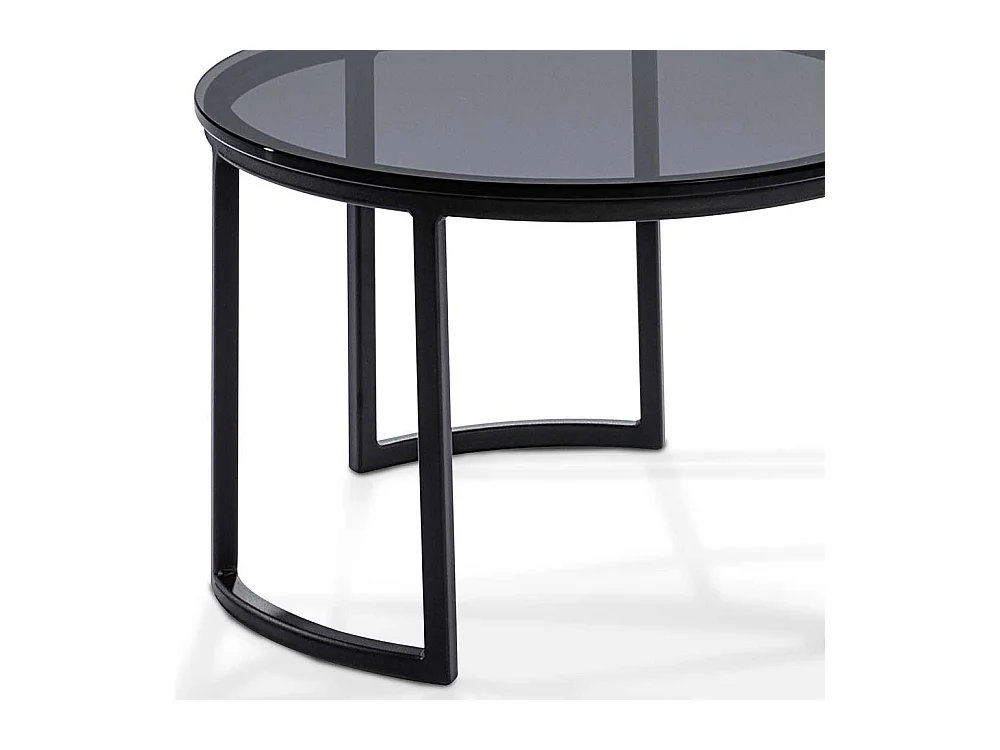 Wohnzimmer Tisch mit runder Rauchglasplatte 80 cm breit