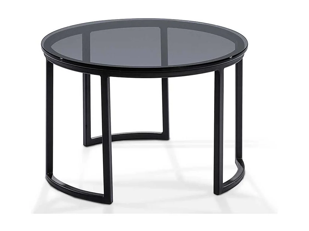 Wohnzimmer Tisch mit runder Rauchglasplatte 80 cm breit