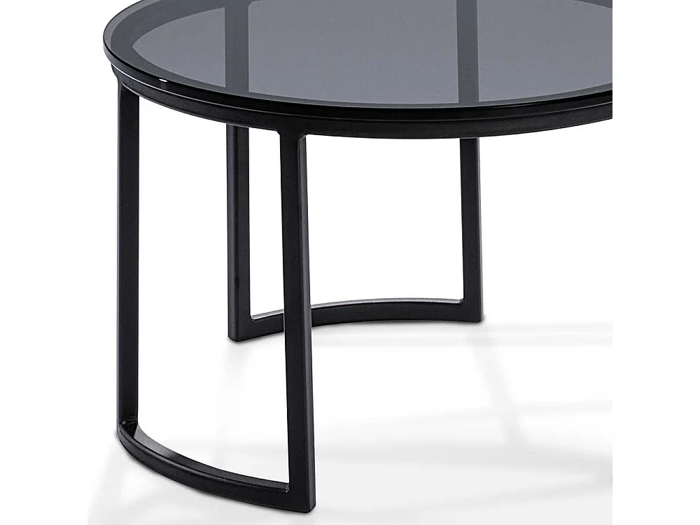 Wohnzimmer Tisch mit runder Rauchglasplatte 80 cm breit