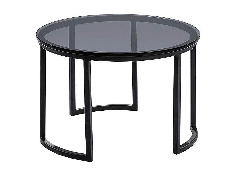 Wohnzimmer Tisch mit runder Rauchglasplatte 80 cm breit