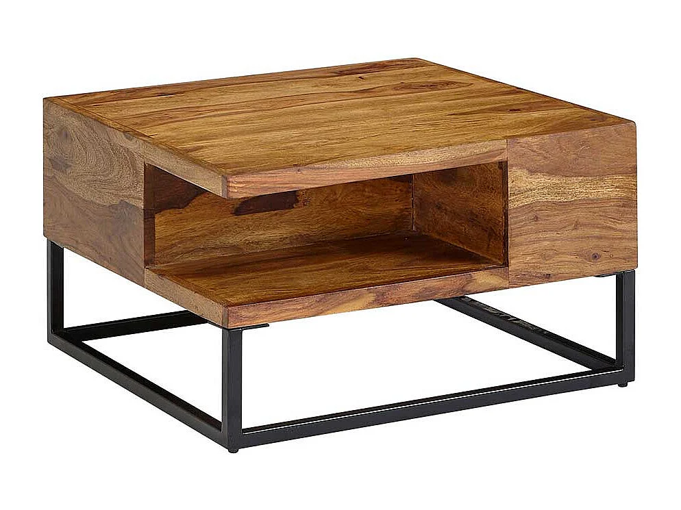 Wohnzimmertisch mit Bügelgestell aus Sheesham Massivholz Stahl