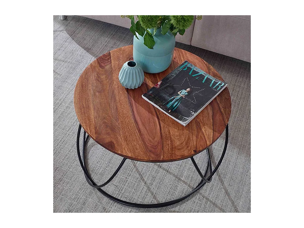Sofatisch aus Sheesham Massivholz und Edelstahl Draht-Gestell