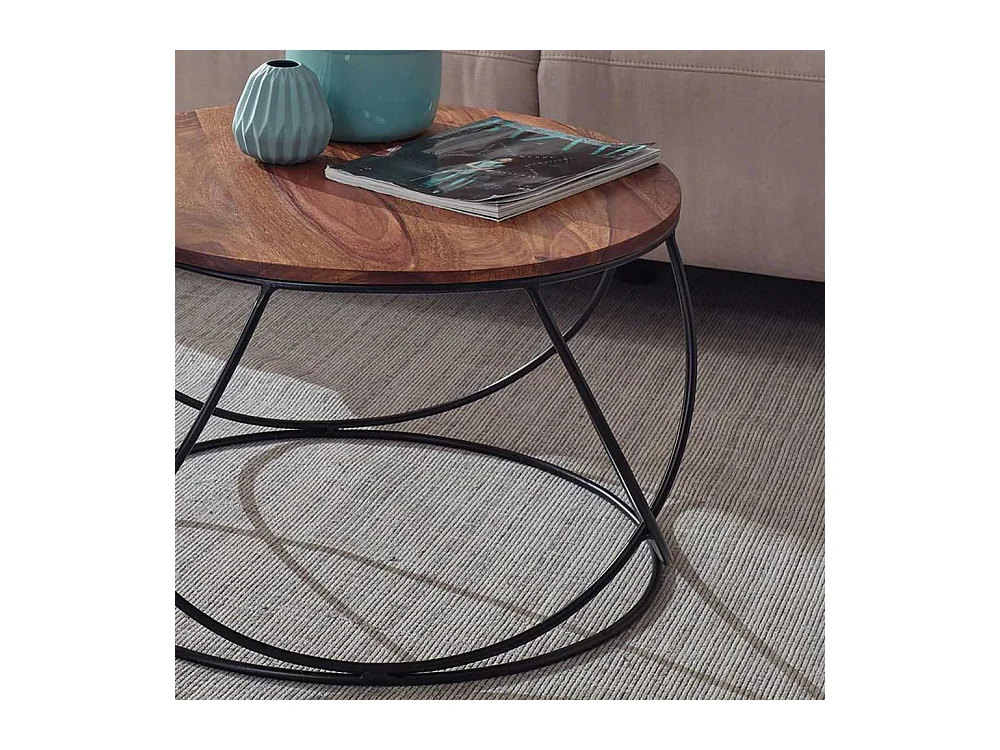 Sofatisch aus Sheesham Massivholz und Edelstahl Draht-Gestell