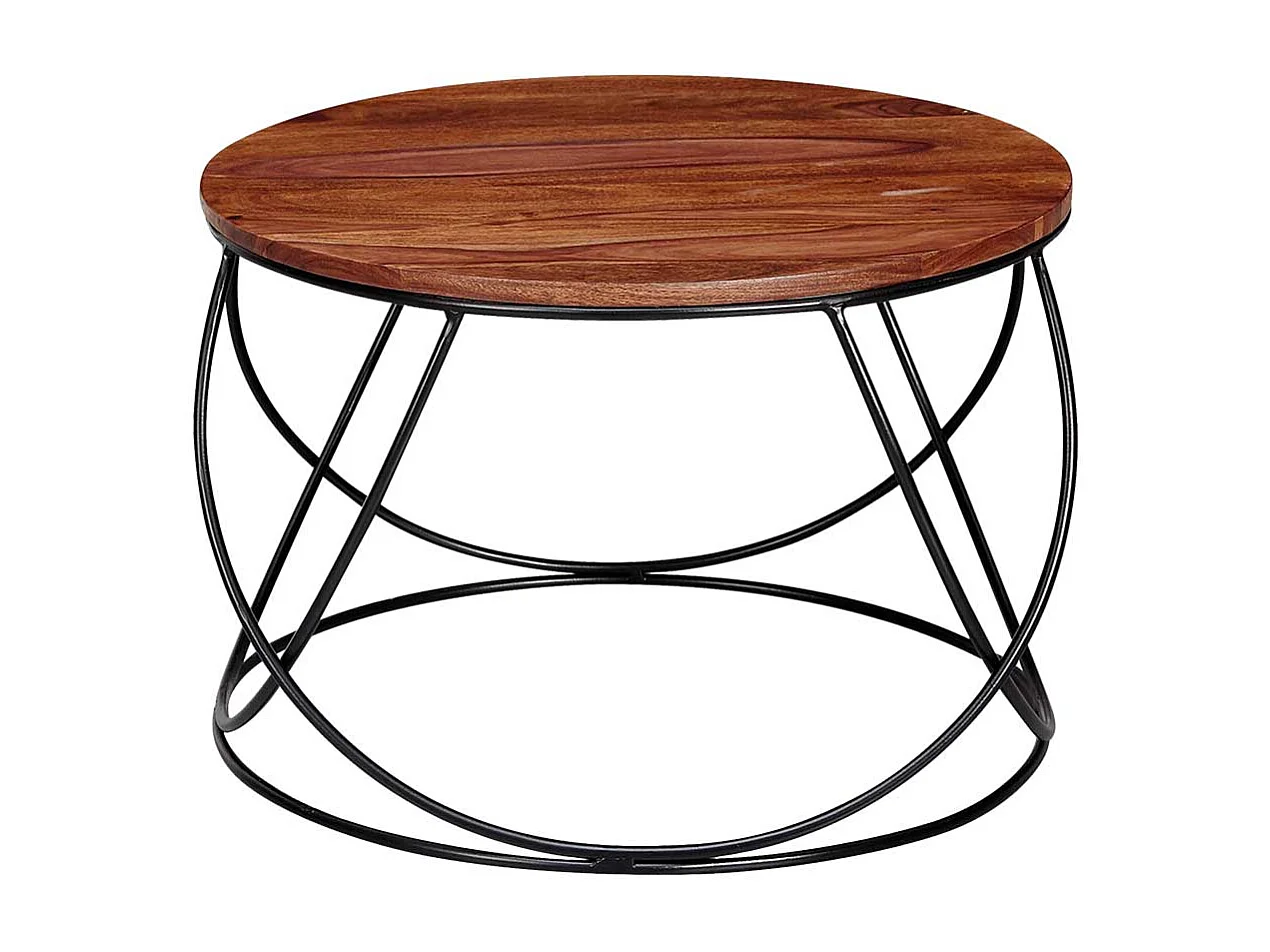 Sofatisch aus Sheesham Massivholz und Edelstahl Draht-Gestell